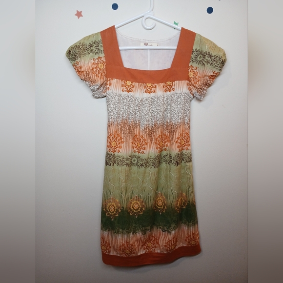 Aryeh Dresses & Skirts - Aryeh Multicolor Boho Print Dress | Square Neck, Puff Sleeve | Size S